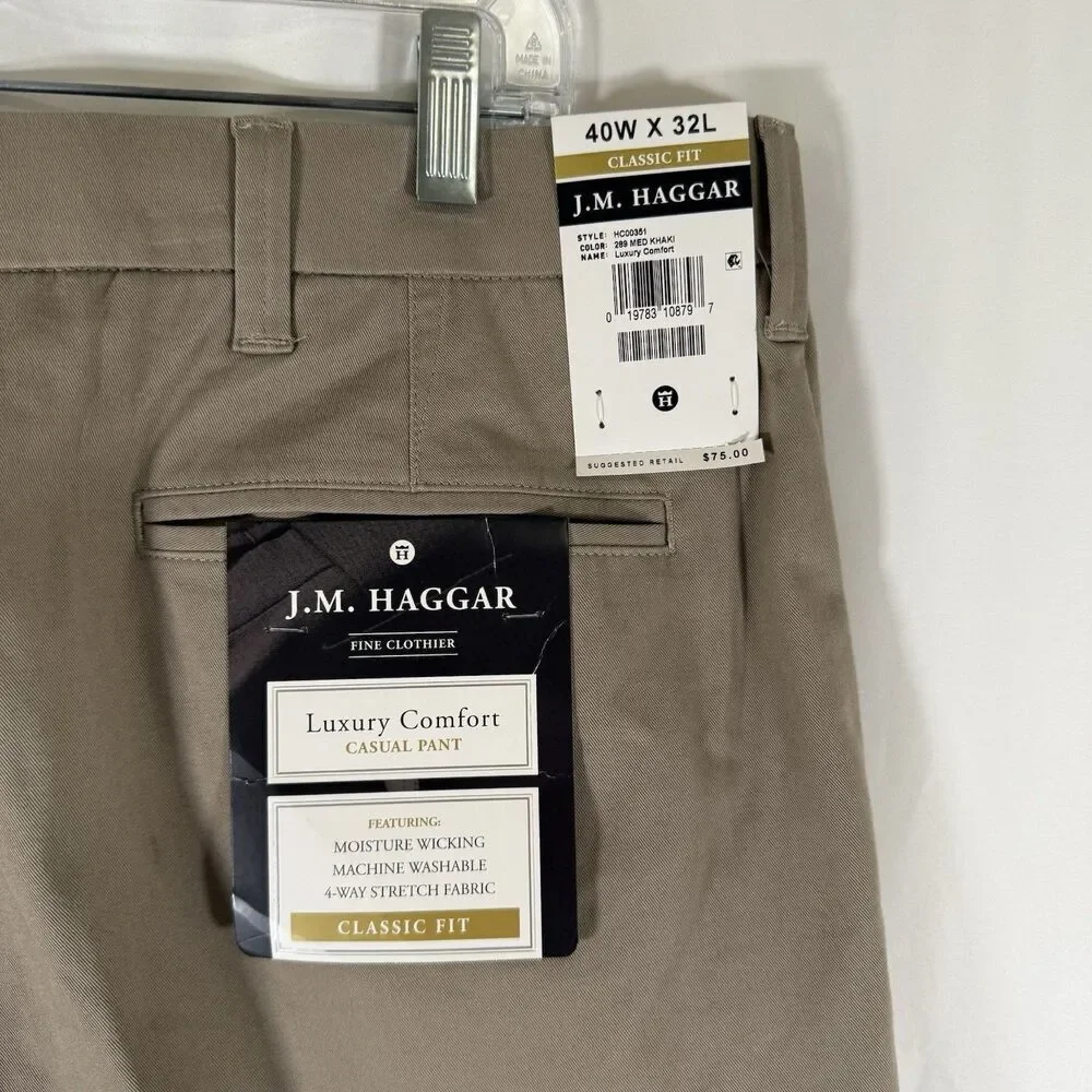 New JM Haggar Dress Pants 40x32 Brown Flat Front Luxury Comfort Casual
